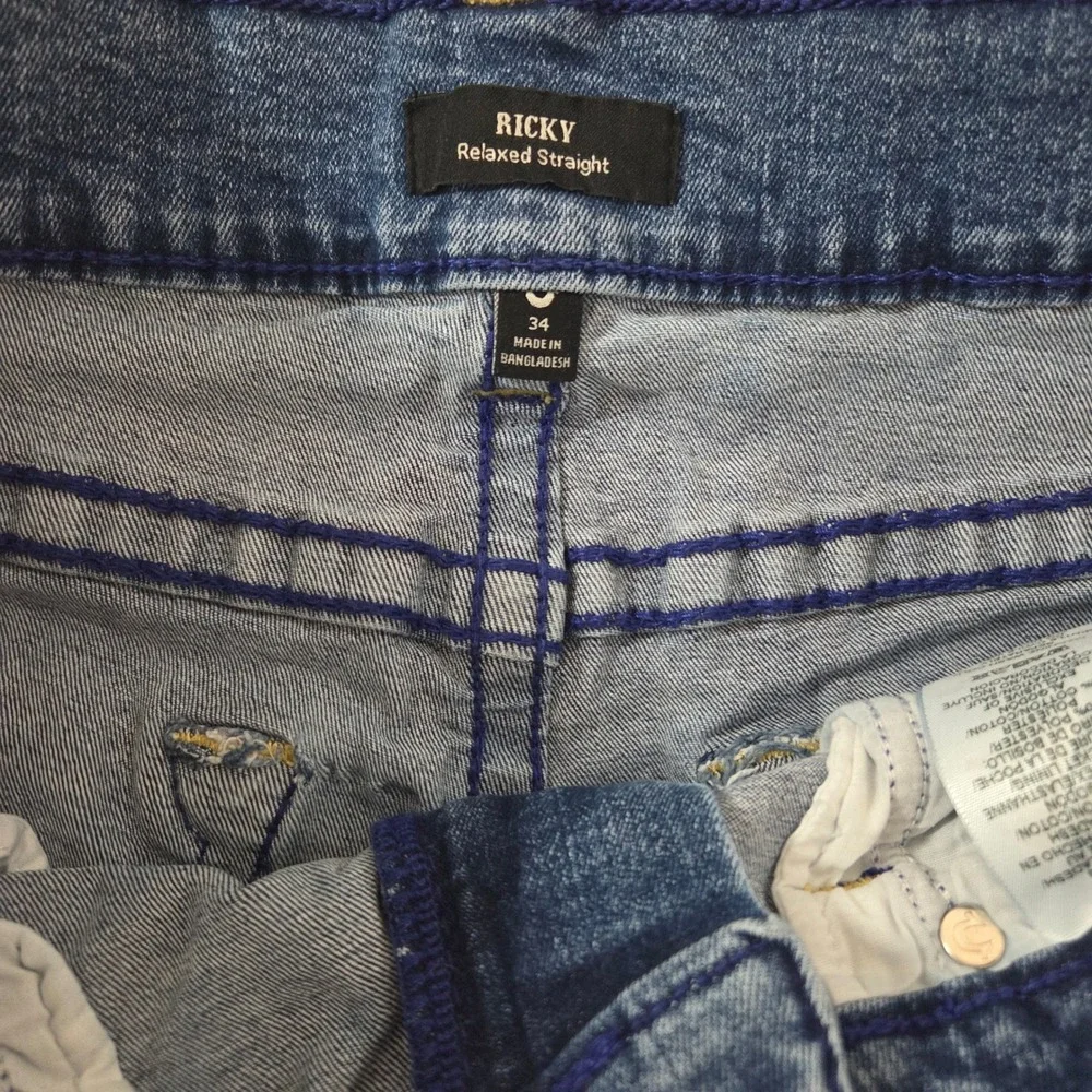 True Religion Ricky Relaxed Straight Jeans Mens 34 Medium Wash Blue Denim